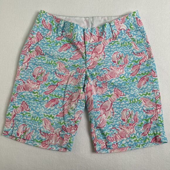 Lilly Pulitzer Women's Size 0 The Chipper Short Blue / Pink Lobsters 70121 - Picture 2 of 8